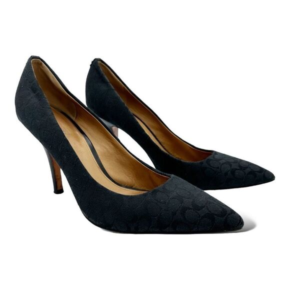 Coach Signature Jacquard Black Classic Pointed Toe Pumps Career Logo Sz 9B - Picture 1 of 15